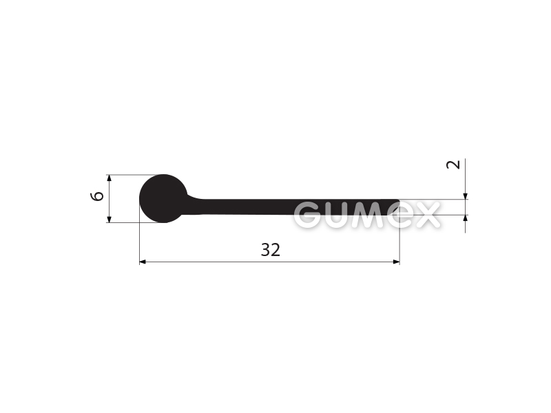 Pryžový profil tvaru "I", 32x6/2mm, 70°ShA, EPDM, -40°C/+100°C, černý
